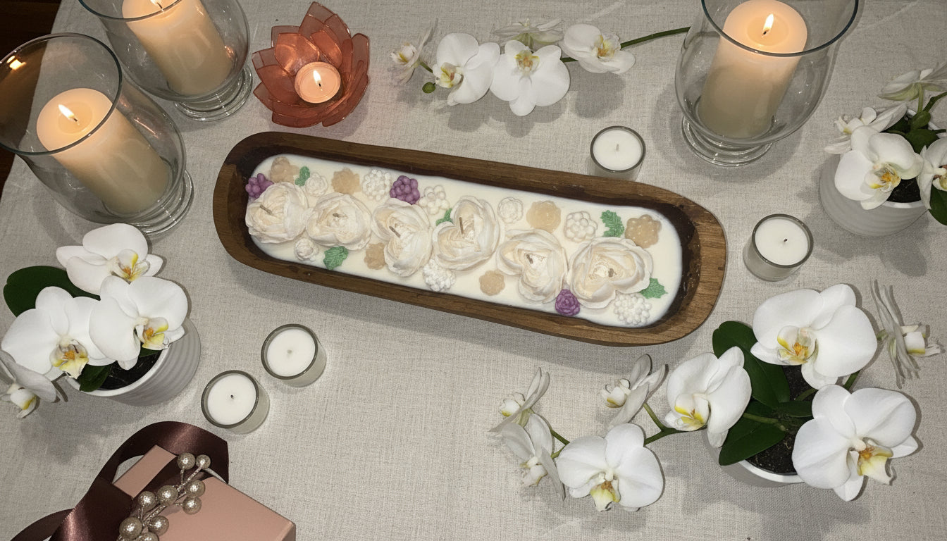 20-Inch Cremewood Floral Candlelight Centerpiece (Unscented)