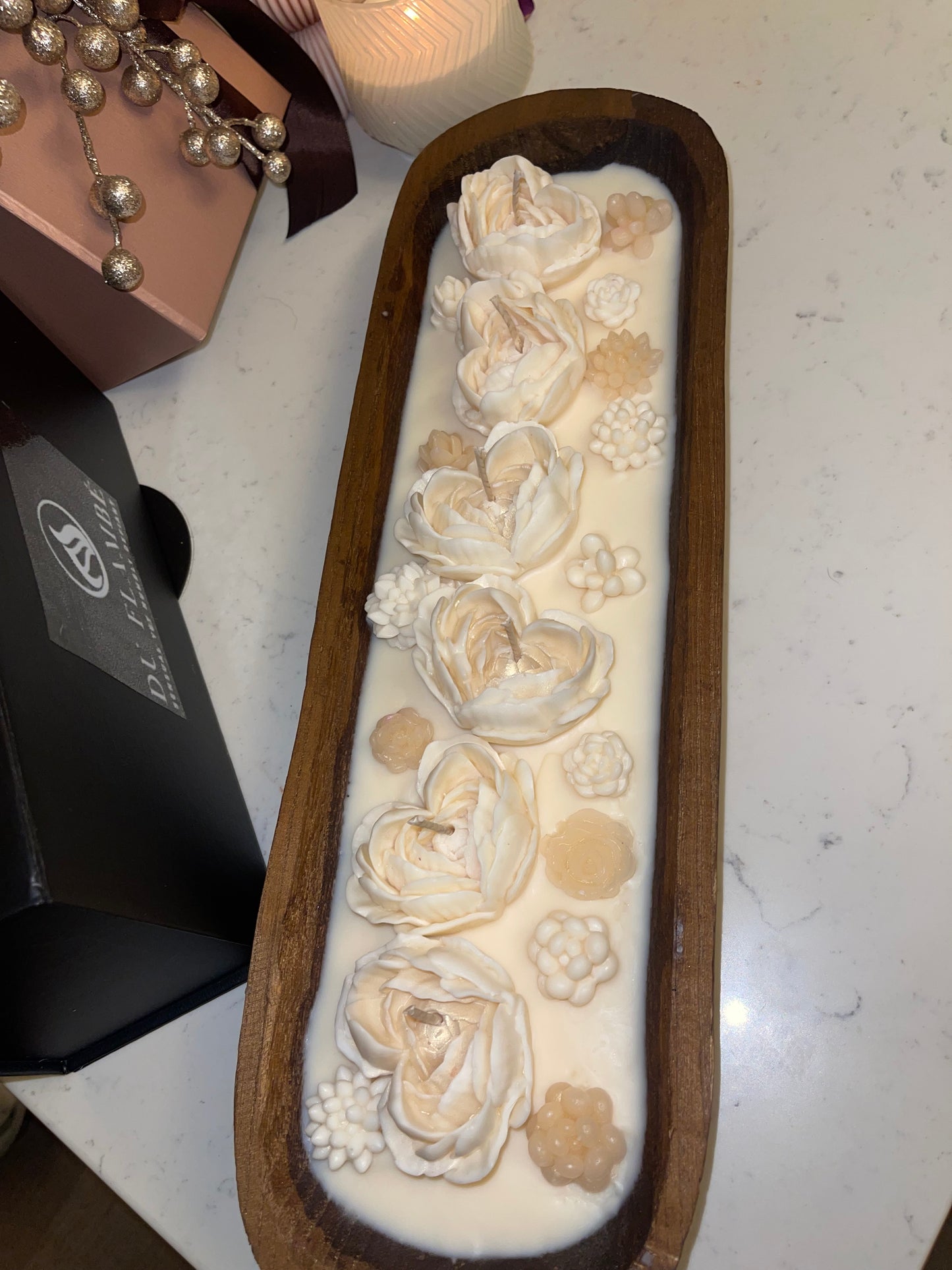 20-Inch Cremewood Floral Candlelight Centerpiece (Unscented)