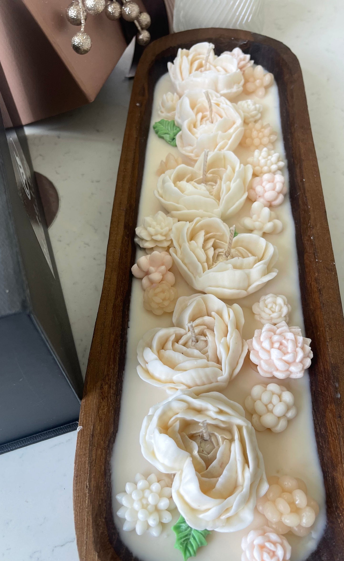 20-Inch Cremewood Floral Candlelight Centerpiece (Scented)